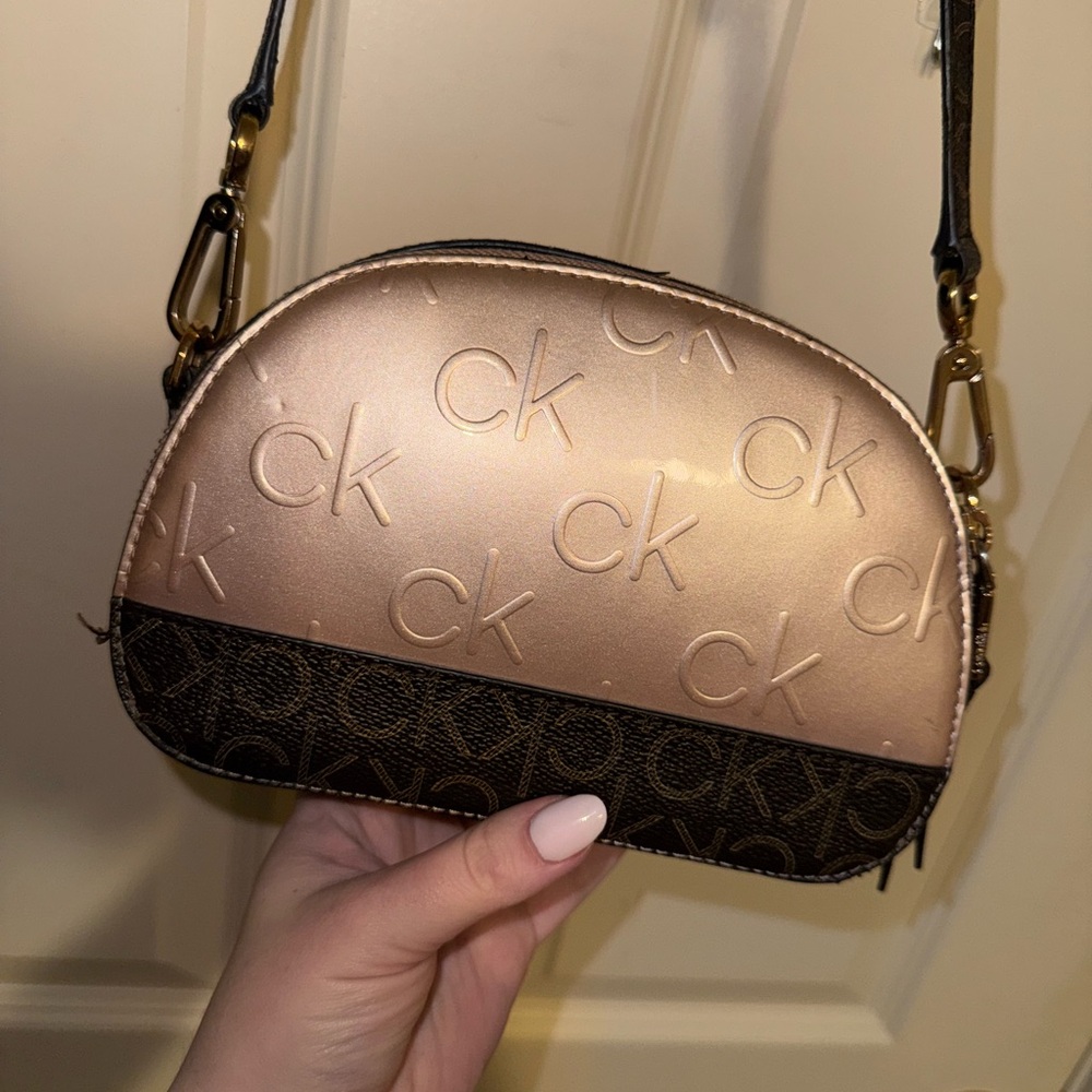 Calvin Klein Pink and Brown Logo Crossbody